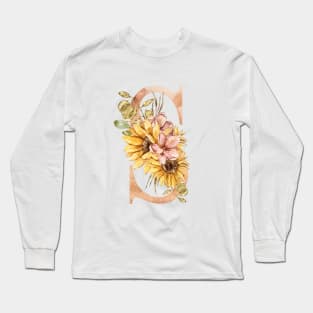 Watercolor sunflower bouquet monogram letter S Long Sleeve T-Shirt